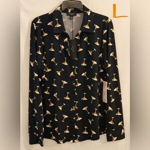 Paige Black Cocktail Print Women's Button Down Shirt